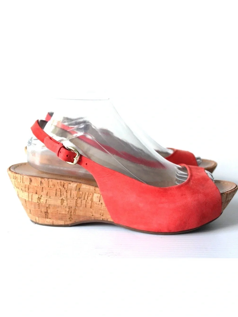 Via Spiga Size 8.5M Red Suede Slingback Cork Platform Wedge Heels Sandals Shoes